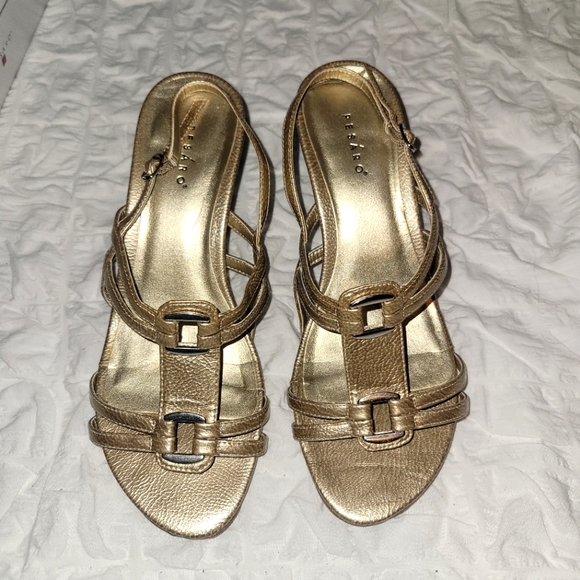 Pesaro Gold Strappy Wedge Heels 9 - Picture 4 of 10